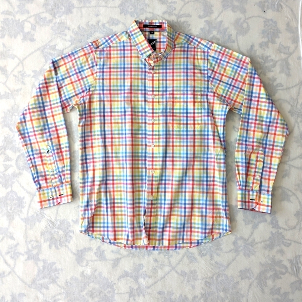 Hechter non iron colorful plaid button down shirt men's Large